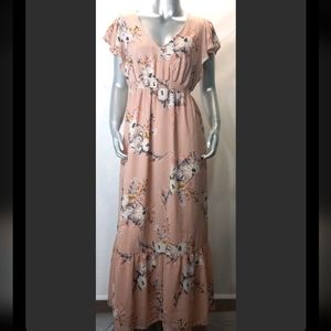 Isabel Maternity Dress XS  Blush Pink Floral Smocked Short Sleeve V Neck